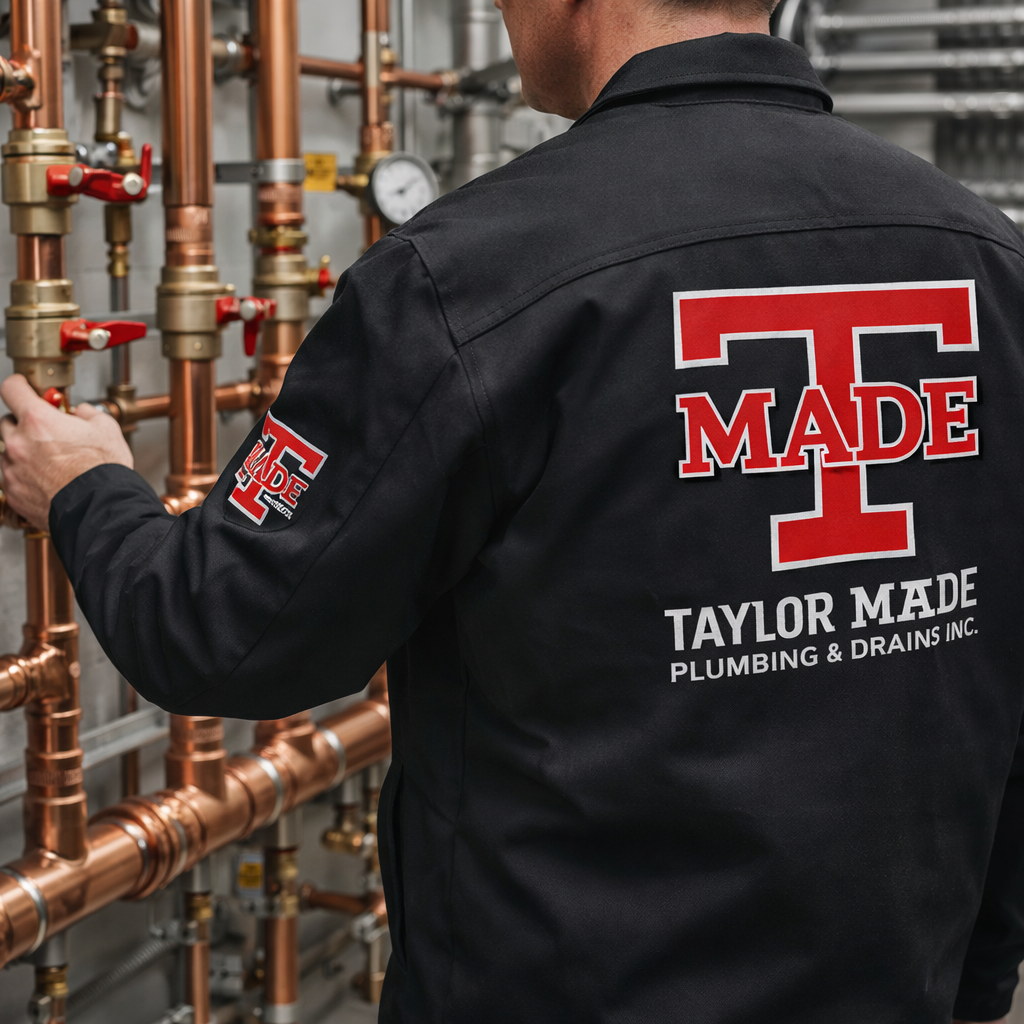 Technician servicing copper pipe system